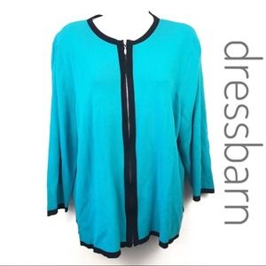 Dressbarn Front Zip Cardigan Jacket Teal Size 14